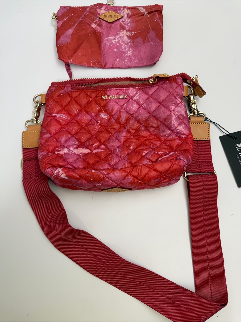 MZ Wallace Red Quilted Crossbody with Matching Pouch